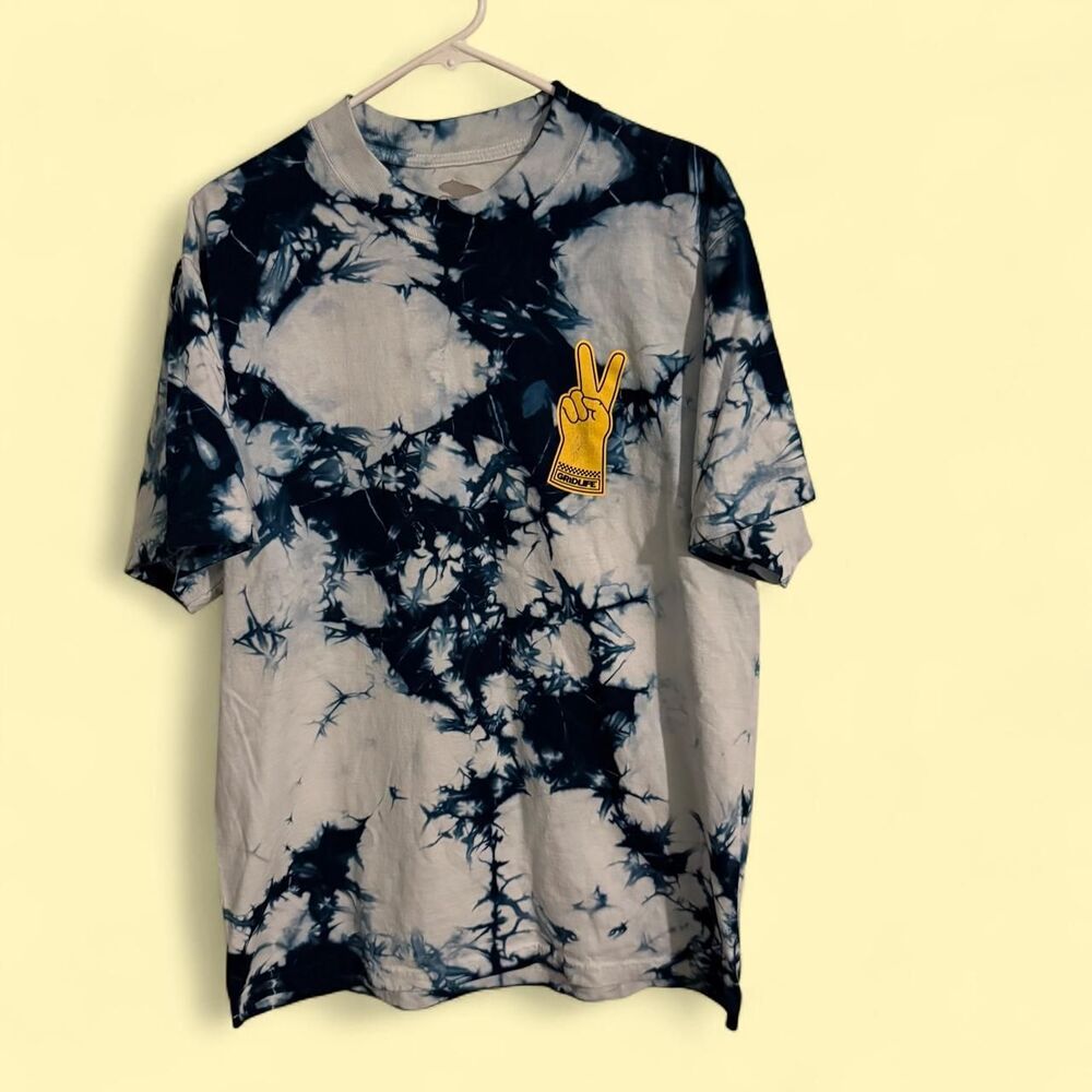 Gridlife Shirt Mens Medium Blue Tie Dye Peace Sign Graphic Tee Motorsport